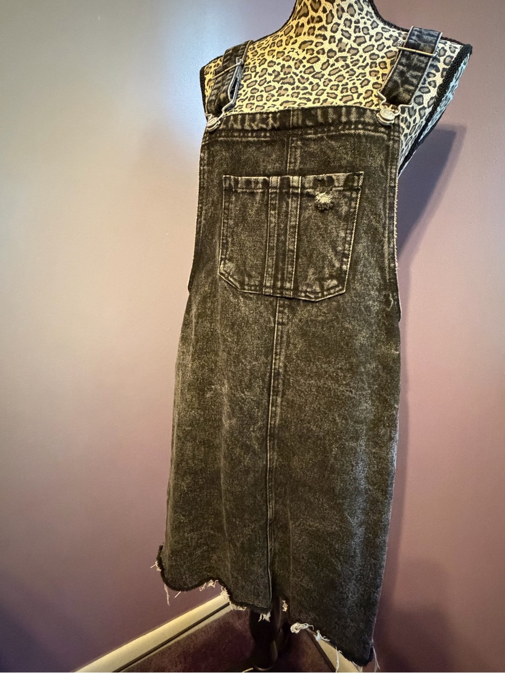 wild fable Black Washed Denim Overall Mini Dress